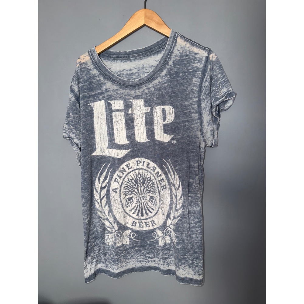 Mens Miller Lite Beer T Shirt Graphic‎ Print Distressed Blue XL